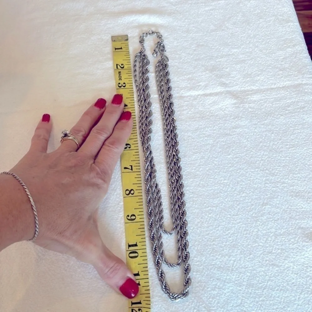 Chicos triple strand graduated size silver tone braided twisted chain